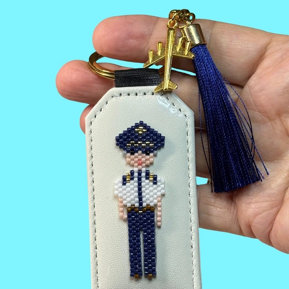 Hand Crafted Cream and Navy Pilot Key Holder